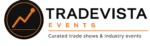 TradeVista Events logo featuring an orange rising chart icon, black TRADEVISTA text, orange EVENTS lettering, and the tagline Curated trade shows & industry events.